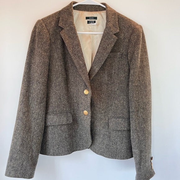 J. Crew Dark Gray Green Schoolboy Blazer Sleeves Lining Size S/M Donegal Tweed - Picture 5 of 9